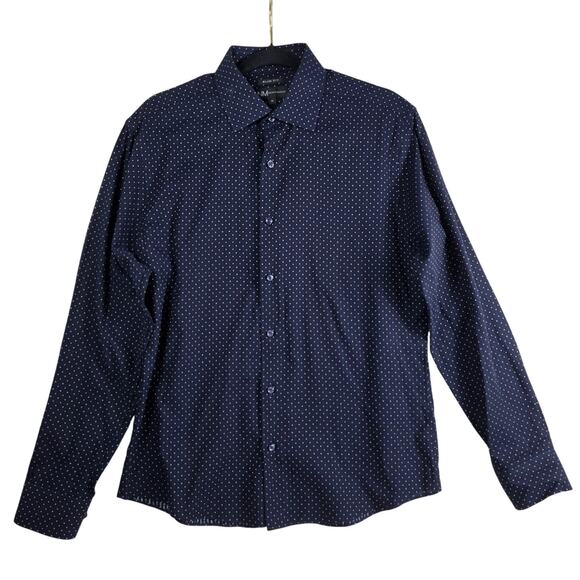 NIMI Button Down Shirt Men M Navy White Polka Dot 100% Cotton Long Sleeve Preppy - Picture 1 of 10